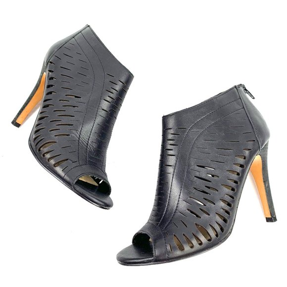 ALDO Dwaima‎ Black Leather Peep Toe Stiletto Booties - Picture 1 of 11